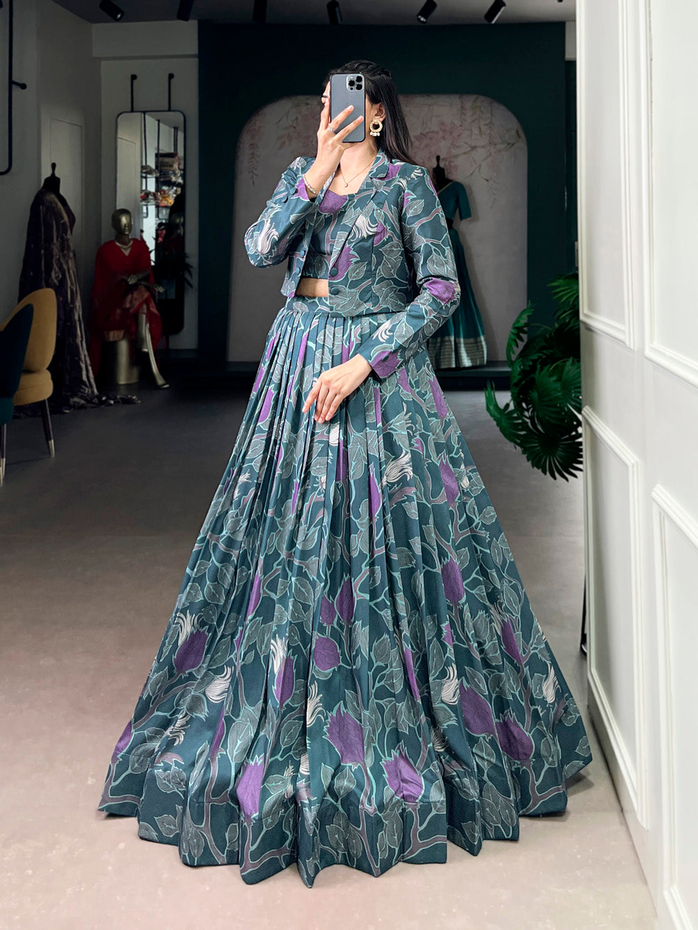Teal Blue Color Tasar Silk Co-ord Set