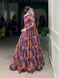 Purple Color Floral Print With Lace Border Georgette Gown