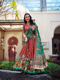 Salmon Color Kalamkari Print With Foil Work Tussar Silk Lehenga Choli
