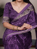 Printed purple saree with matching blouse