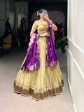 Cream Color Plain With Paithani Lace Border Erode South Indian Lehenga Choli