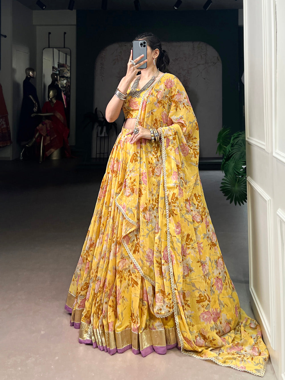 8 Meter Flair Yellow Chiffon Lehenga