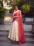 Off White Color Zari Weaving Work Jacquard Chex South Indian Lehenga Choli