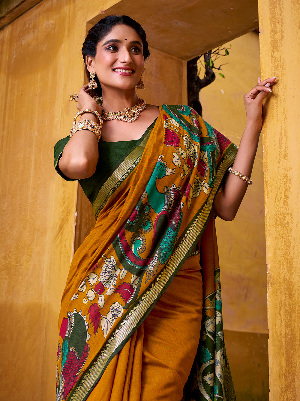 Printed chanderi saree with blouse piece