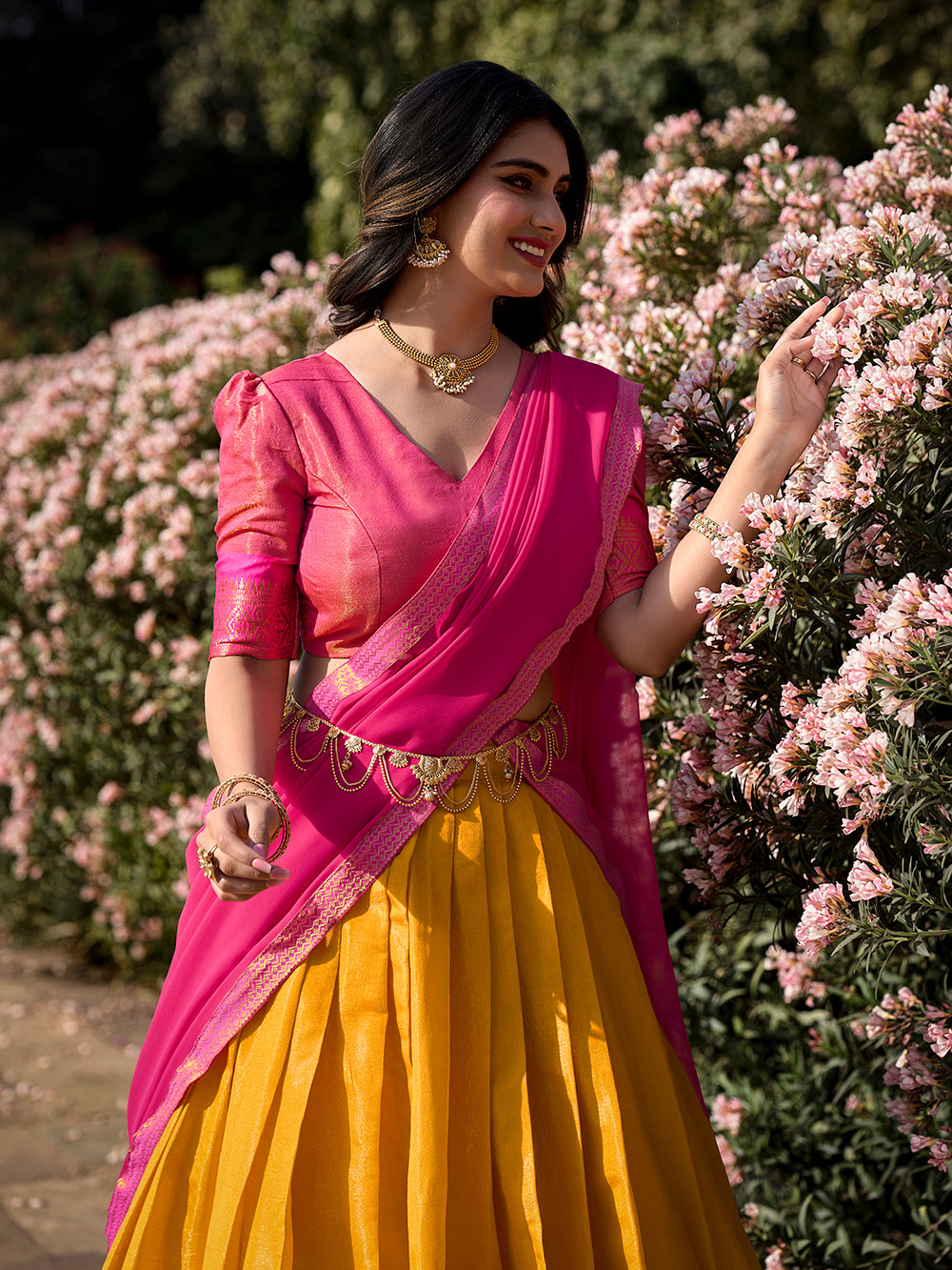 Mustard Kanchipuram unstitched blouse fabric