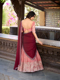 Peach Color Sequins And Embroidery Work With Hotfix Silver Glossy Lehenga Choli