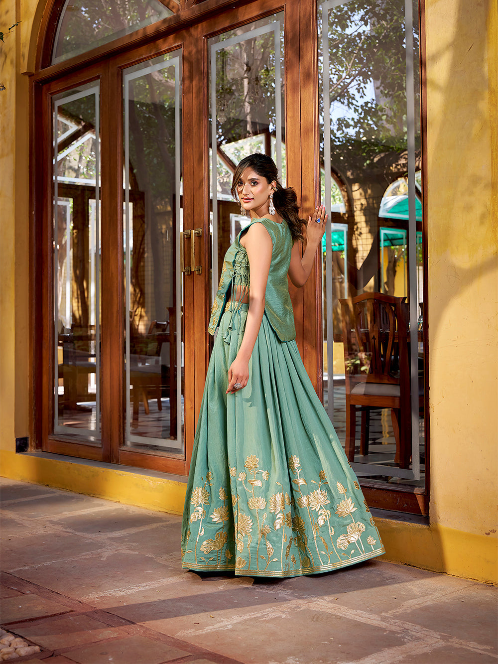 designer sky blue festive lehenga