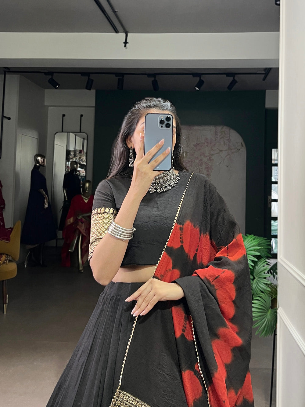 Black color Zari Weaving Work Chanderi Chaniya Choli