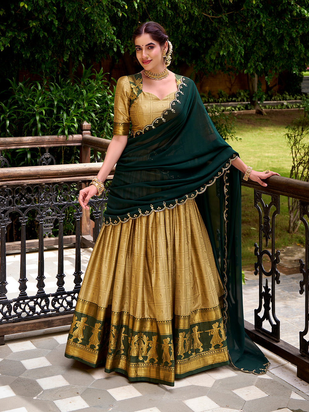 Cream Poly Cotton Lehenga with Zari Weaving