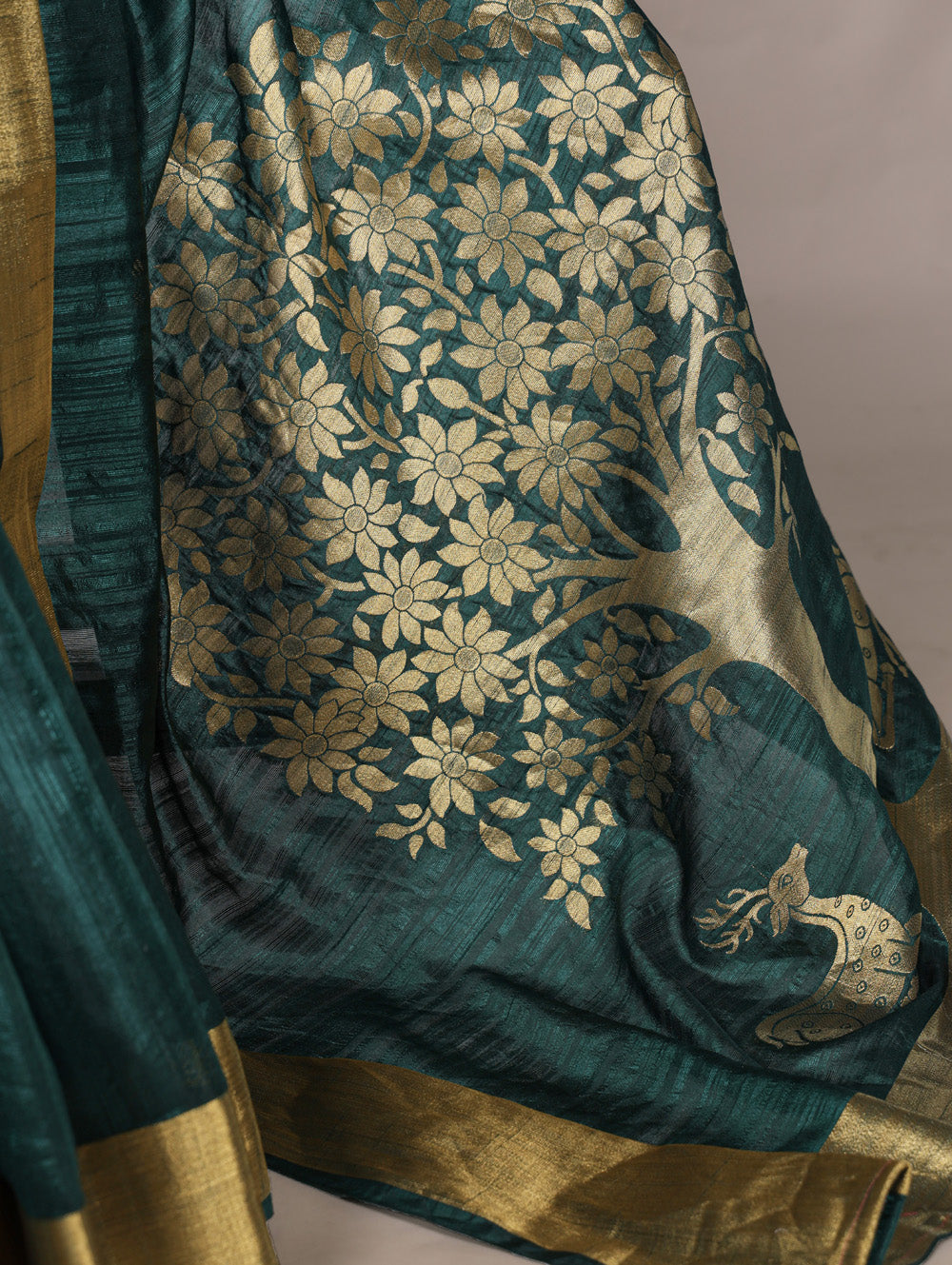 Elegant green raw silk saree