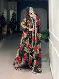 Red Color Floral Printed And Paper Mirror Lace Georgette Gown