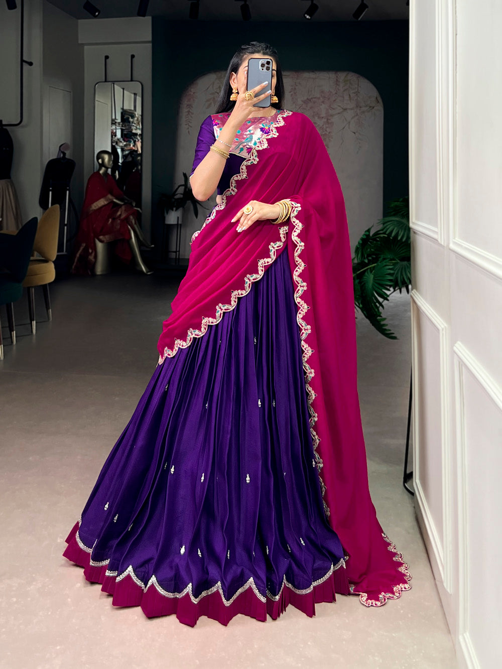 purple bridal lehenga with zari blouse