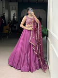 Magenta Pink Color Sequins and Thread Embroidery Work Silk Crepe Lehenga Choli