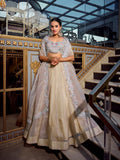 Cream Color Sequins And Thread Embroidery Work Gold Crush Lehenga Choli