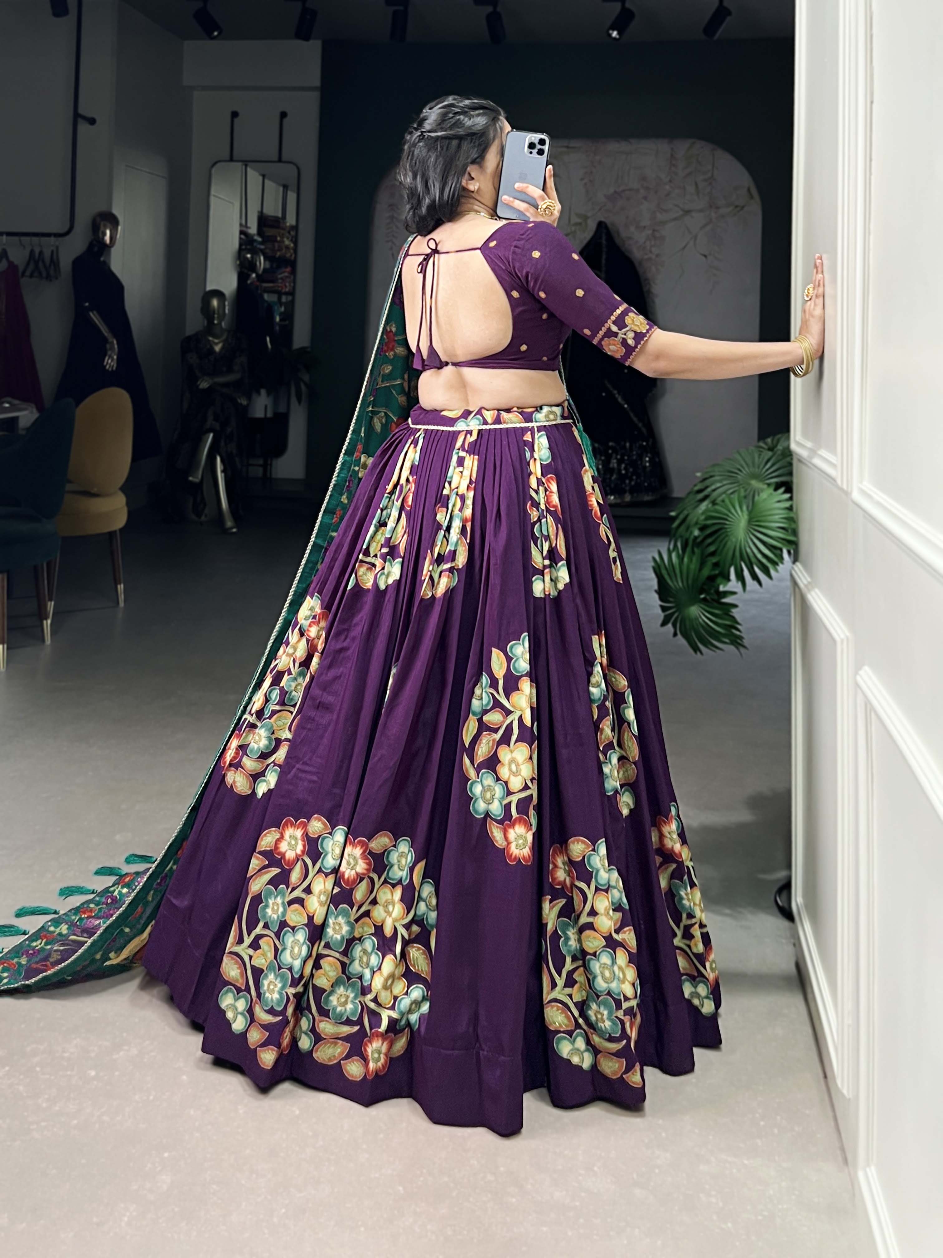 Purple Color Printed And Foil Work Tussar Silk Lehenga Choli