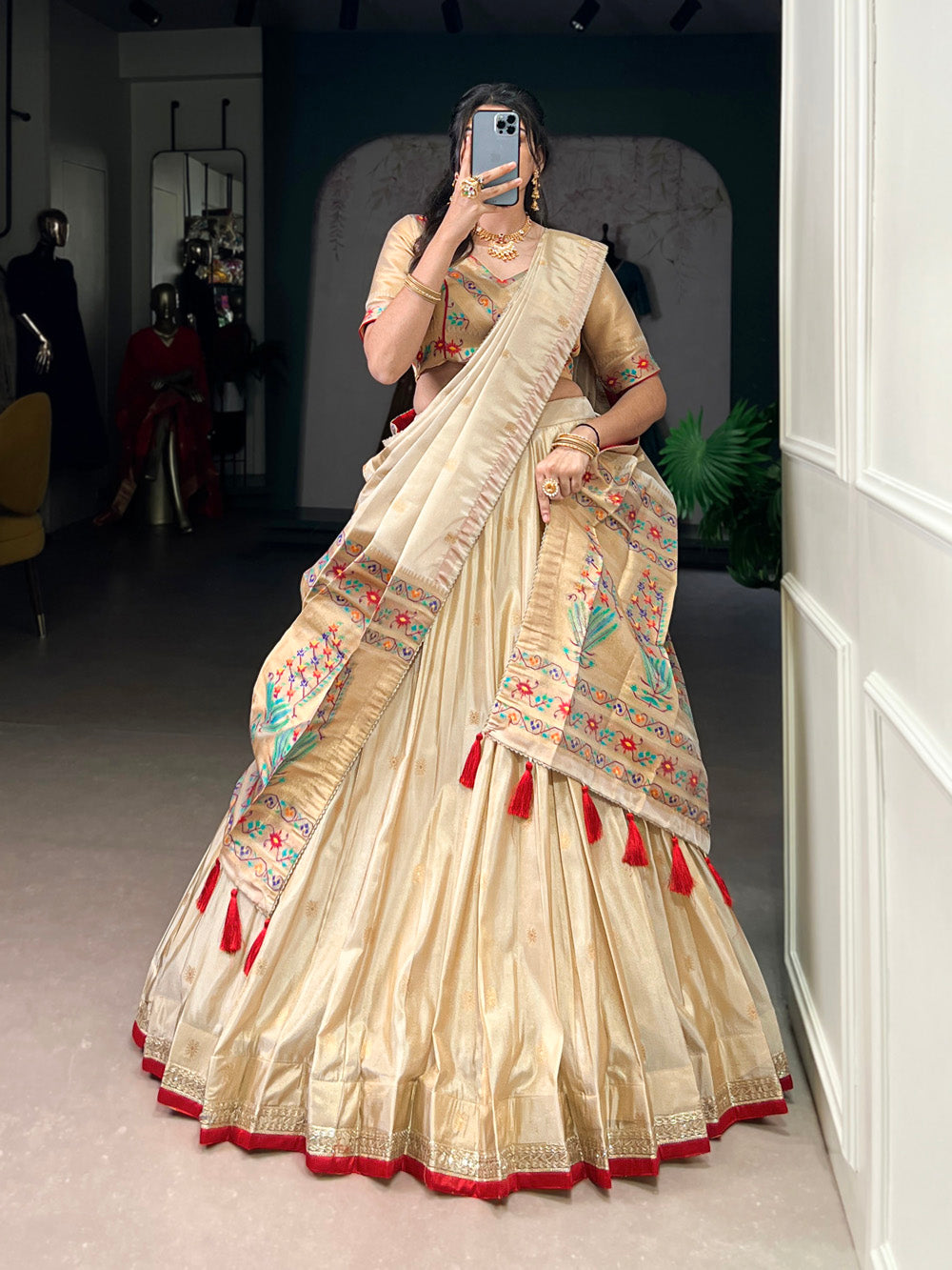 Zari weaving red lehenga for weddings