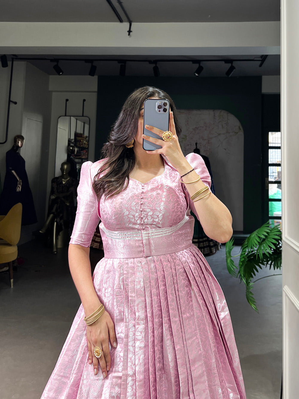 Light Pink Color Zari Weaving Work Kanjivaram gown