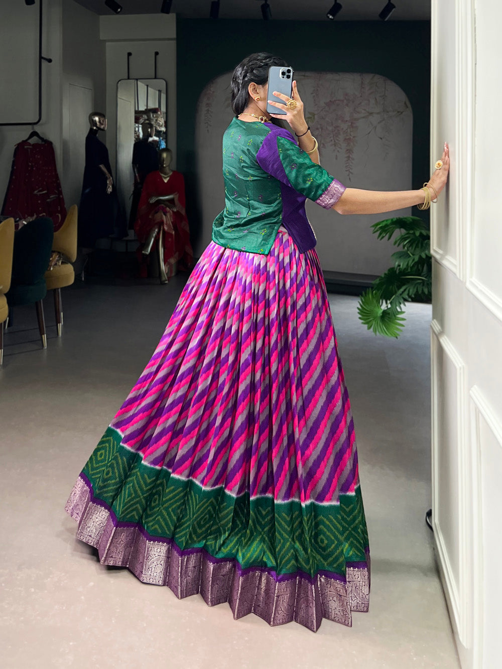 Purple leheriya lehenga for festive occasions