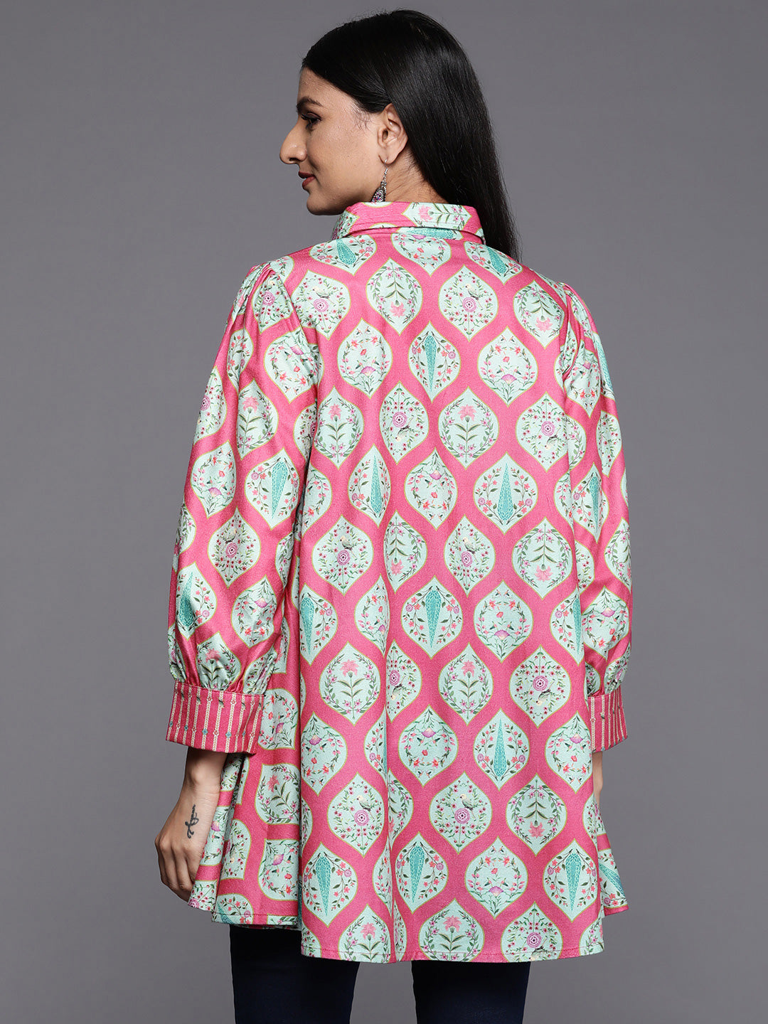 Women's Fuchsia Velvet Printed Tunic