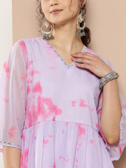 Women's Lavendar Crepe Printed Tunic