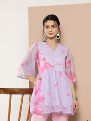 Women's Lavendar Crepe Printed Tunic