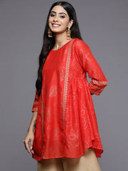 Women's Red Chanderi Printed Tunic