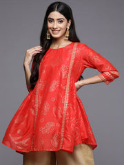 Women's Red Chanderi Printed Tunic