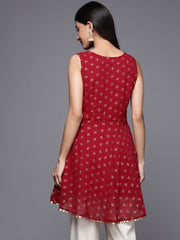 Women's Red Georgette Printed Tunic