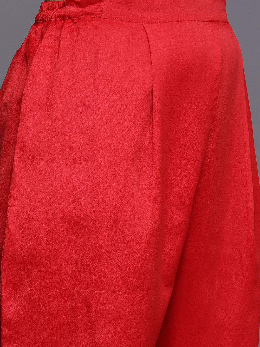 Women's Red Jacquard Kurta Trousers Set