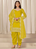 Yellow Punjabi Suit for Women | Mirror Work Chanderi Silk Suit