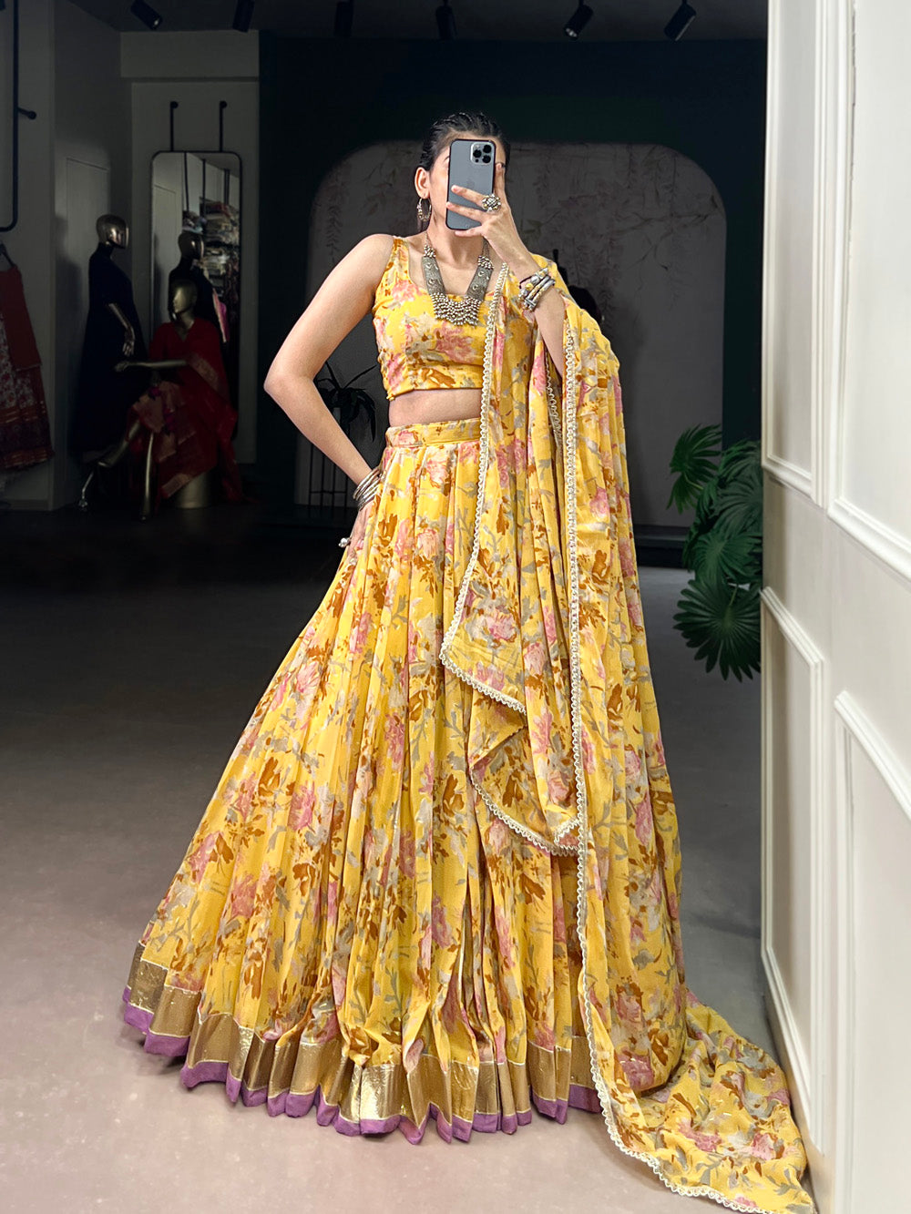 Yellow Lehenga with Gotta Patti Lace Border
