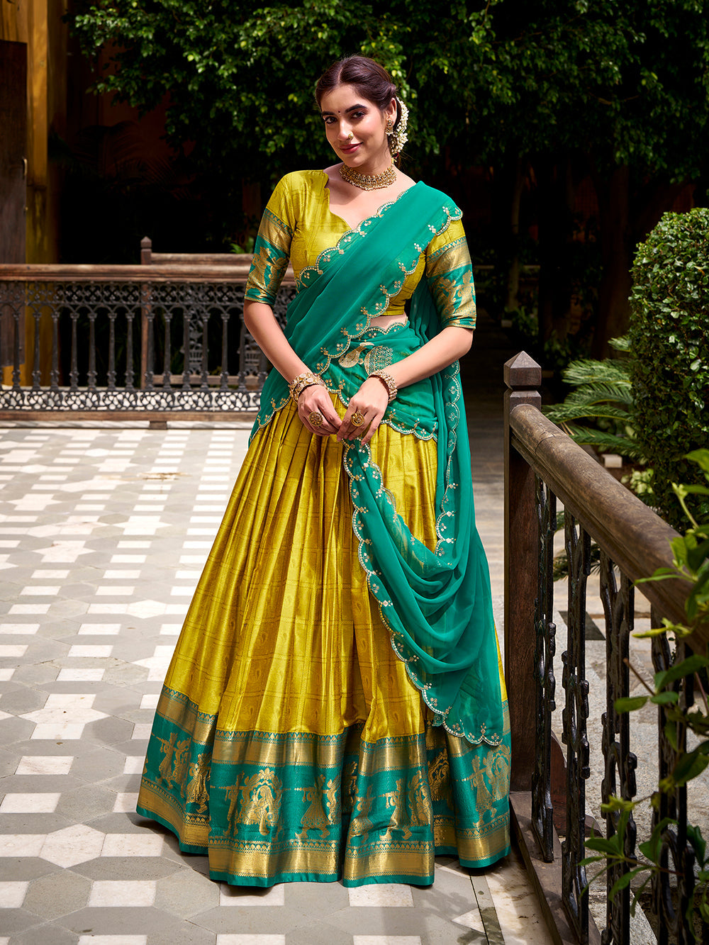 Yellow Lehenga Choli with Embroidered Dupatta