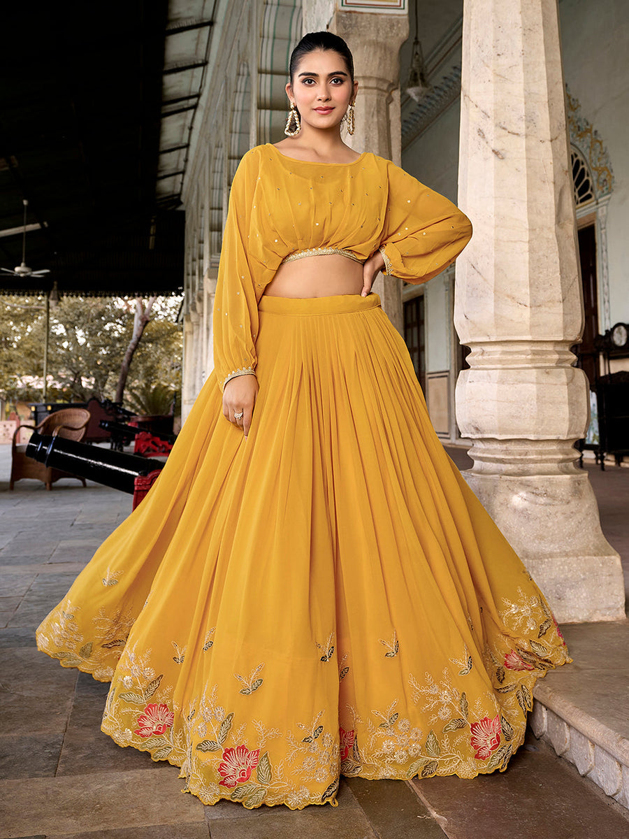 Mustard georgette co-ord lehenga choli set