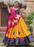 Yellow Embroidered Maslin Cotton Mirror Work Designer Navratri Lehenga