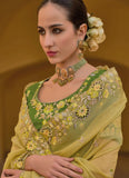 Yellow Fancy Tissue Organza Silk Embroidery Saree