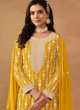 Yellow Faux Georgette Embroidered Palazzo Salwar Suit