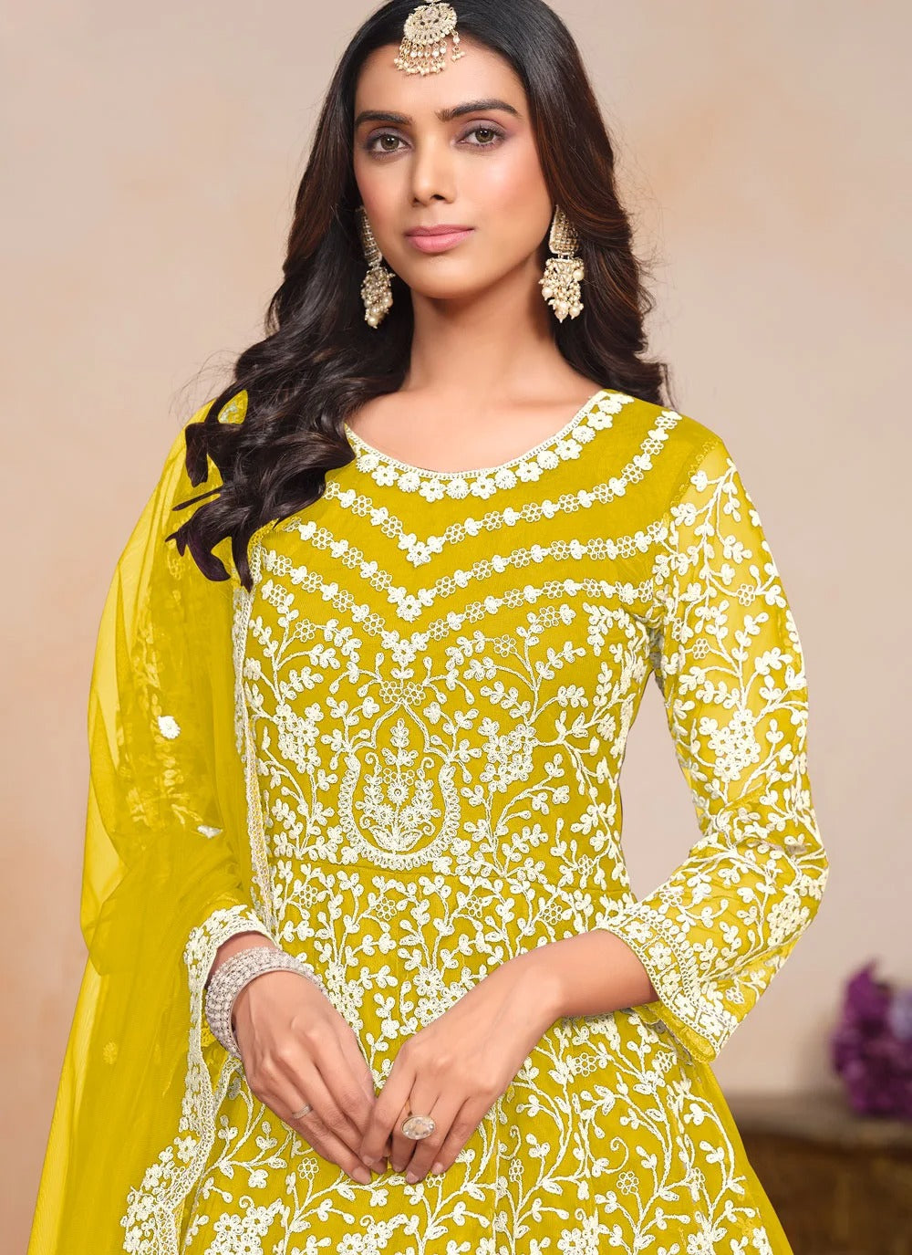 Floor length yellow festive Anarkali dress
