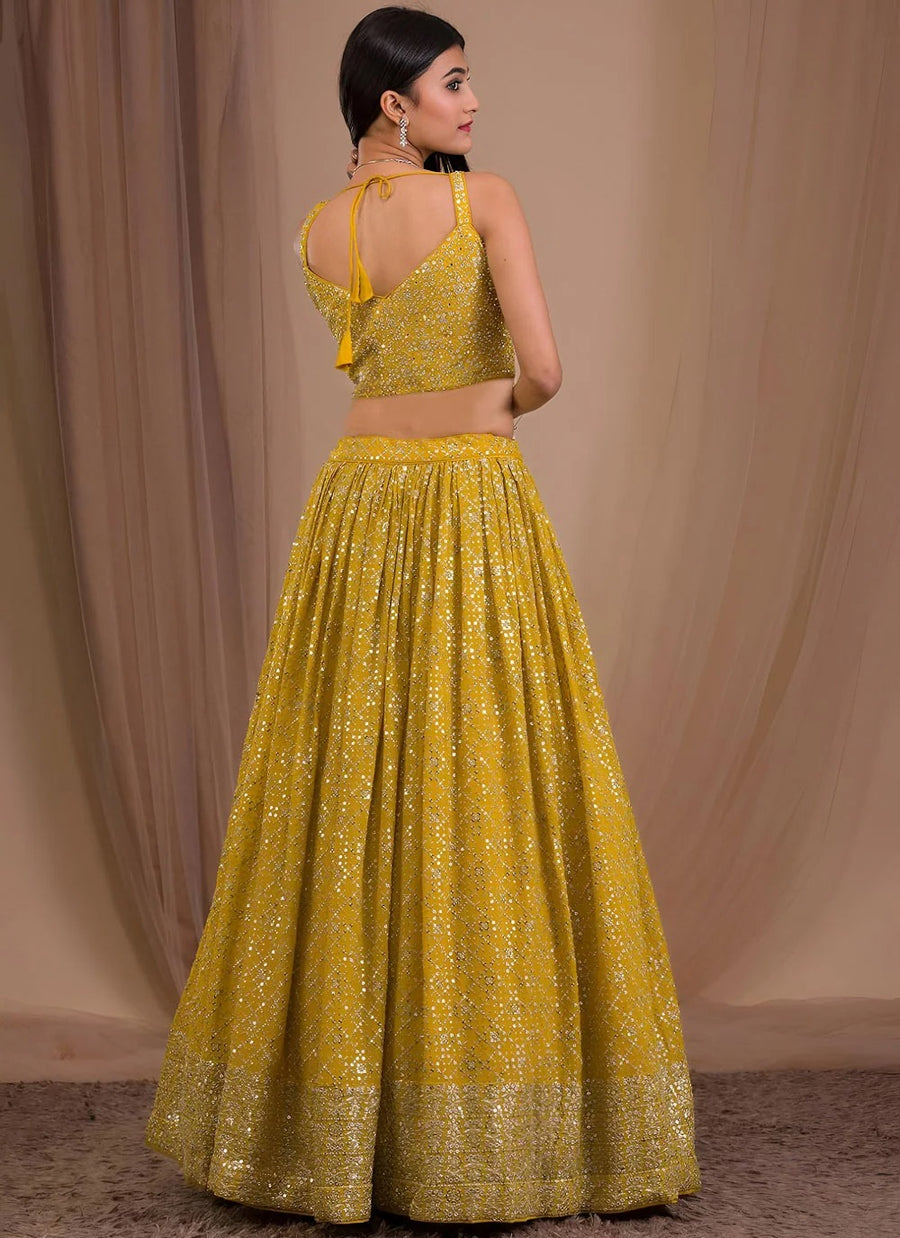Yellow Haldi Ceremony Lehenga in Georgette with Zari & Sequins Embroidery