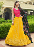 Yellow Georgette Sequins Work A Line Lehenga Choli