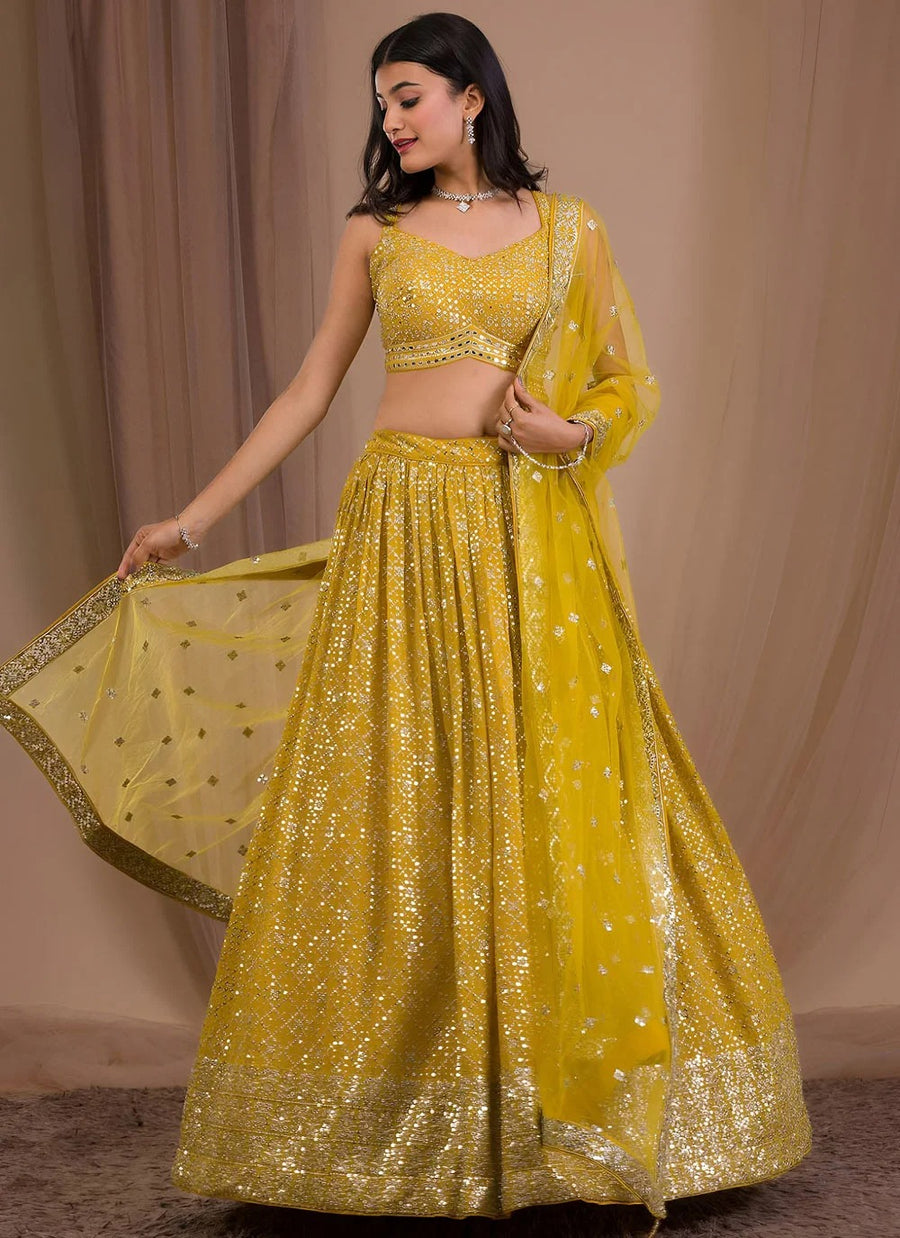 Yellow Haldi Ceremony Lehenga in Georgette with Zari & Sequins Embroidery