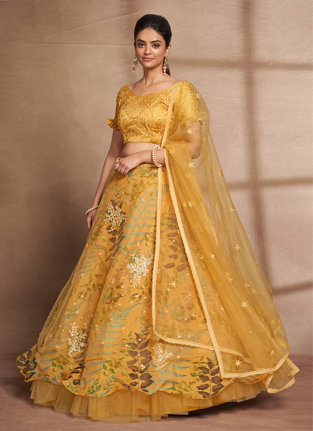 Yellow Organza Digital Print Indian wear Lehenga