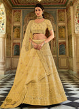 Yellow Organza Indian Wedding Lehenga With Net Dupatta