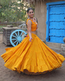 Yellow Rayon Navratri Special Lehenga with 15-Meter Flair and Designer Koti