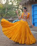 Yellow Rayon Navratri Special Lehenga with 15-Meter Flair and Designer Koti