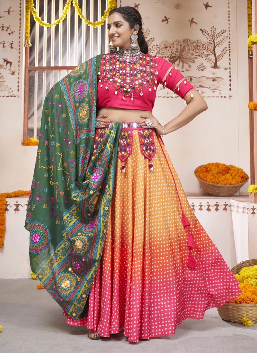 Yellow Thread embroidered Navratri Chaniya choli for women latest design