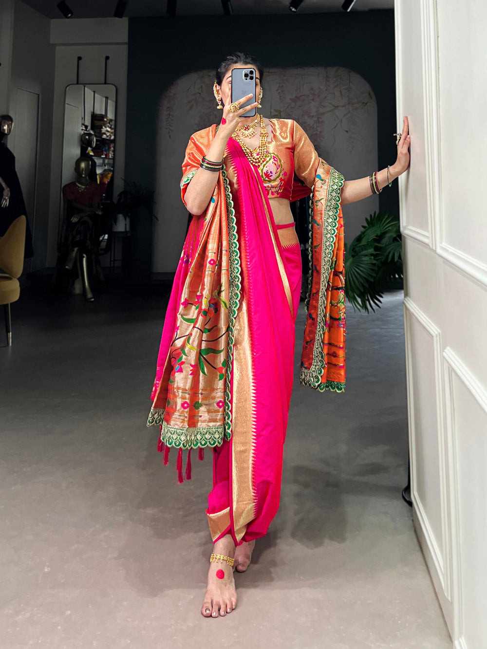 Pink paithani saree with jacquard silk work