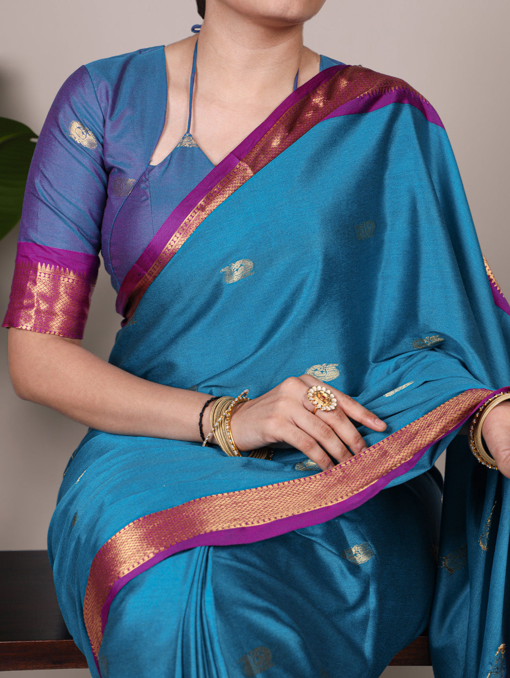 Sky blue saree with woven border