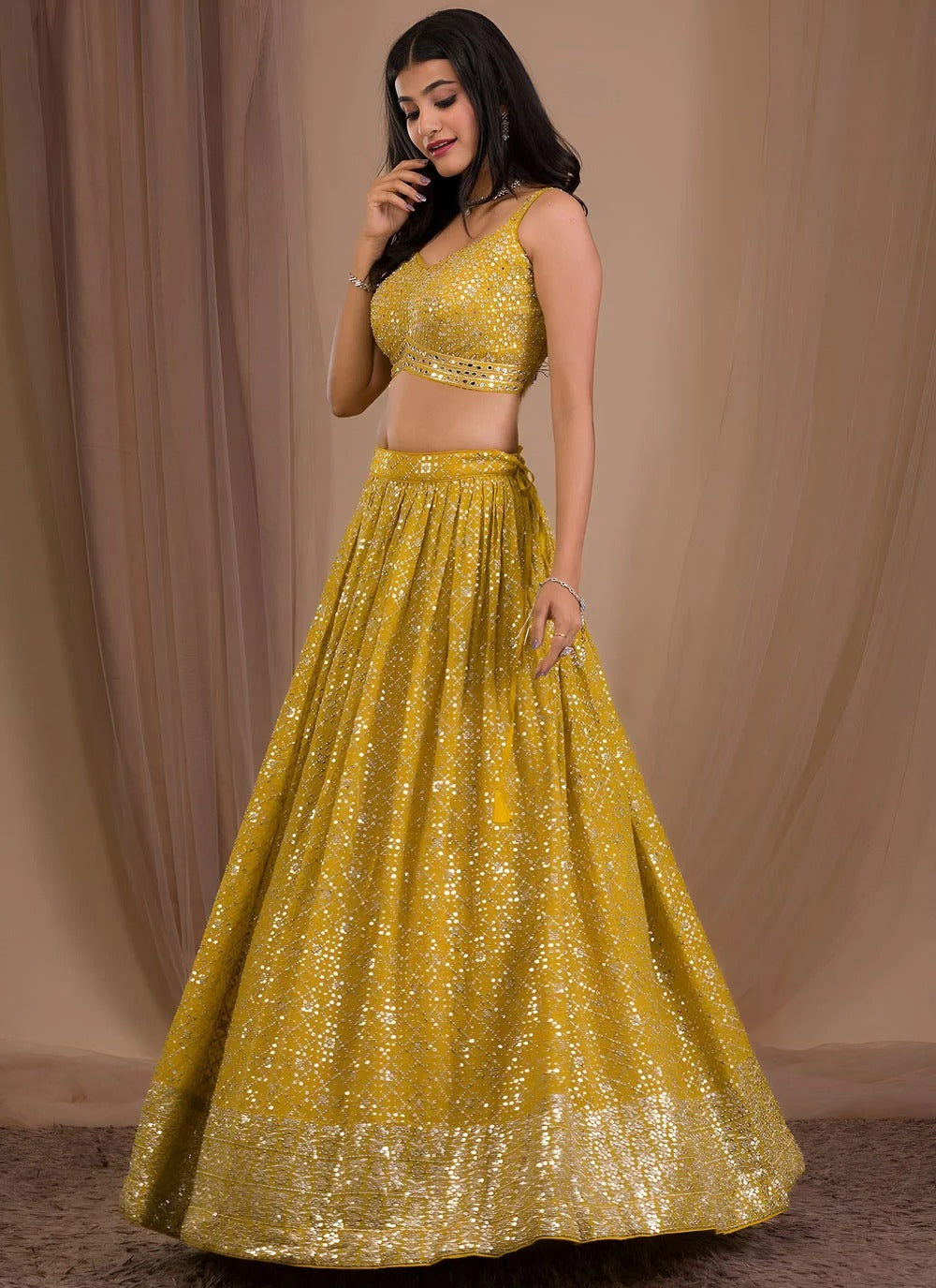 Yellow Haldi Ceremony Lehenga in Georgette with Zari & Sequins Embroidery