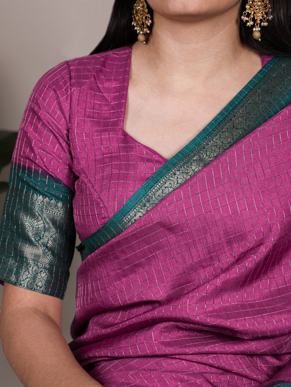 Traditional pink Dola Chex saree