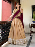 Cream Color Zari Weaving Work Kanchipuram Lehenga Choli
